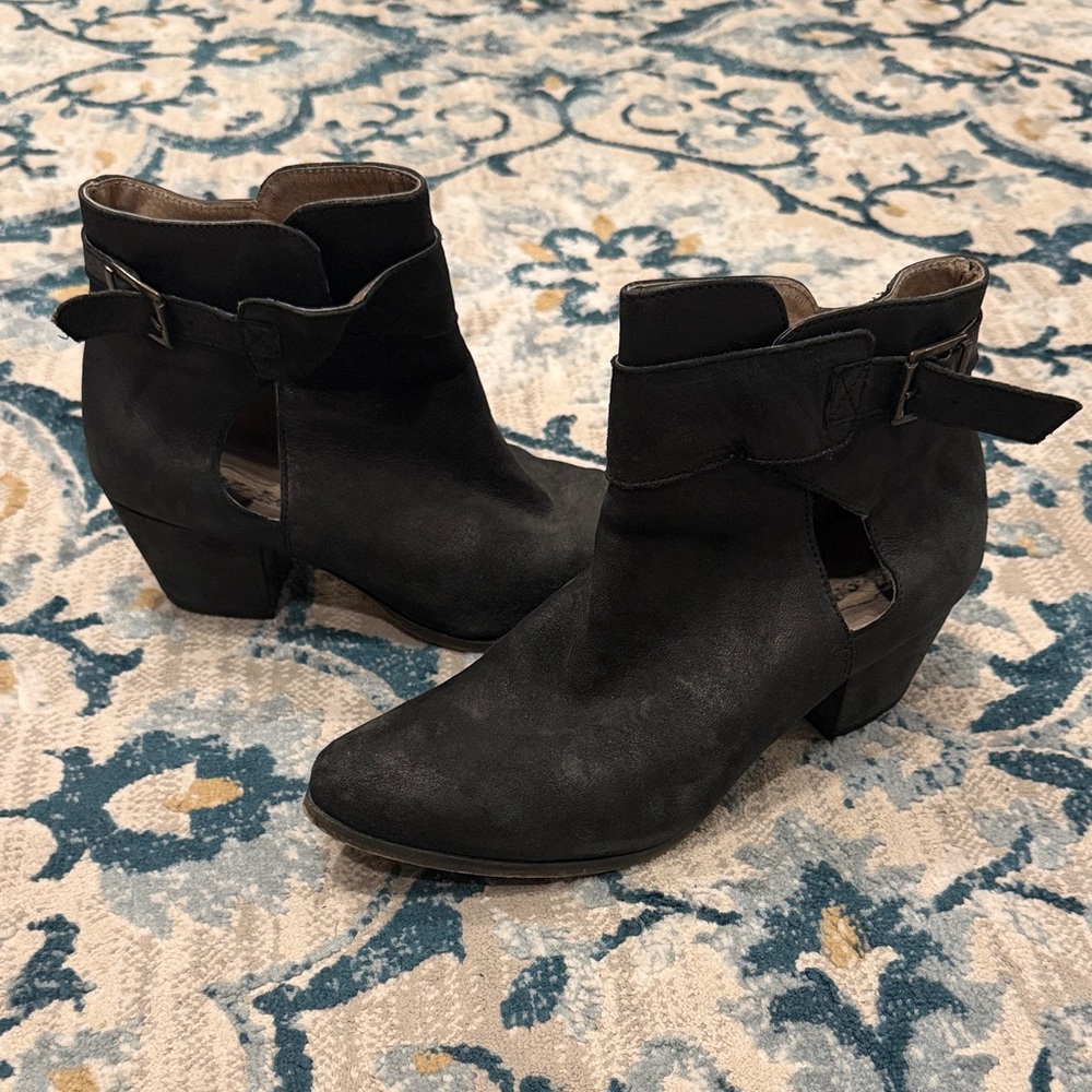 Free People Black Ankle Booties with Buckle Detail